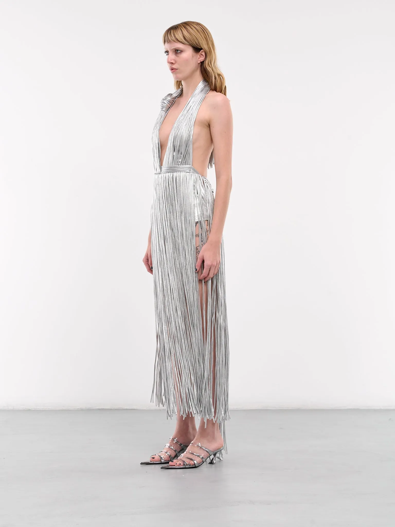 Metallic Fringe Midi Dress (DR0092FA01-SILVER)