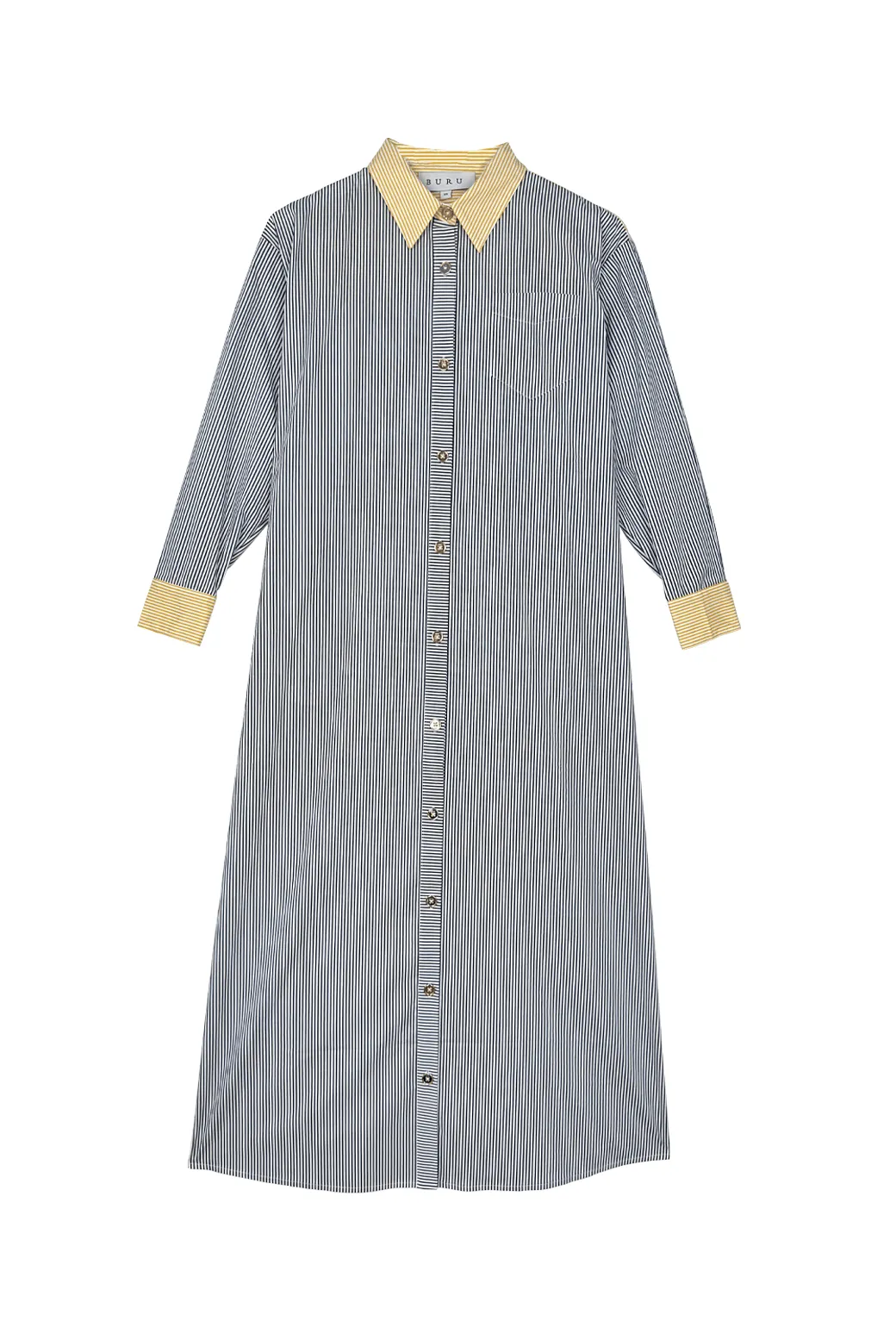 Midi Boyfriend Shirtdress - Blue and Yellow Stripe