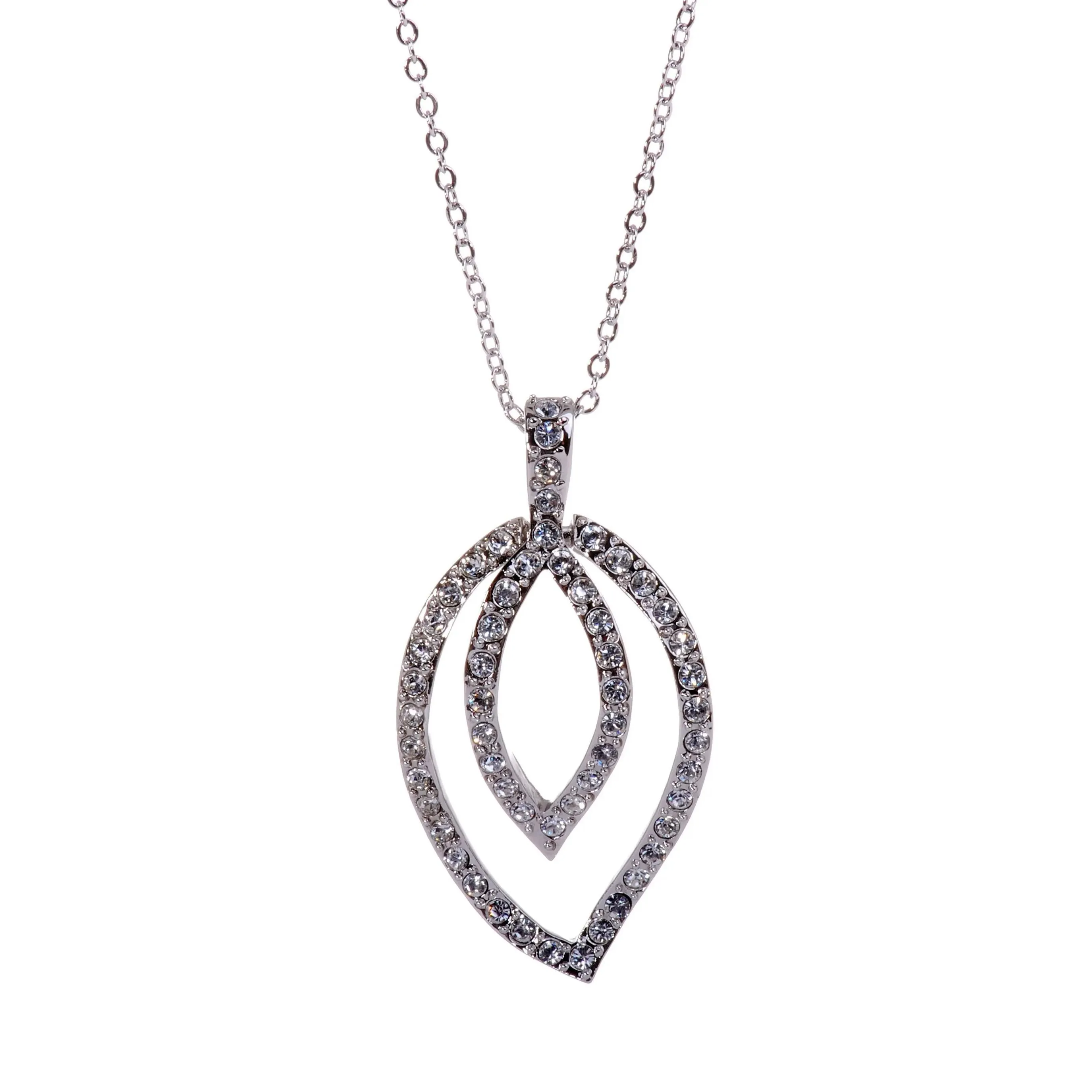 N7127 Rhodium Swarovski Elements Leaf Pendant Necklace