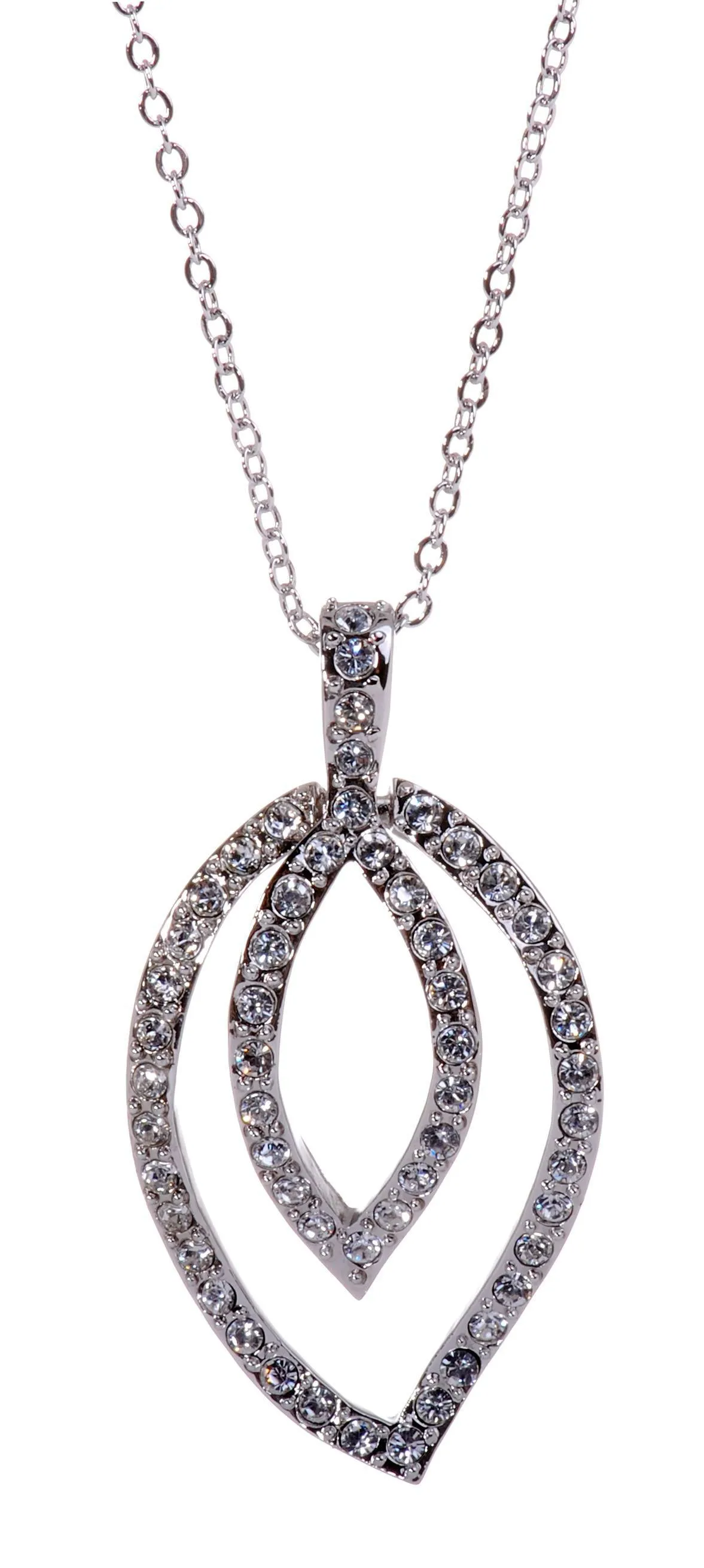 N7127 Rhodium Swarovski Elements Leaf Pendant Necklace