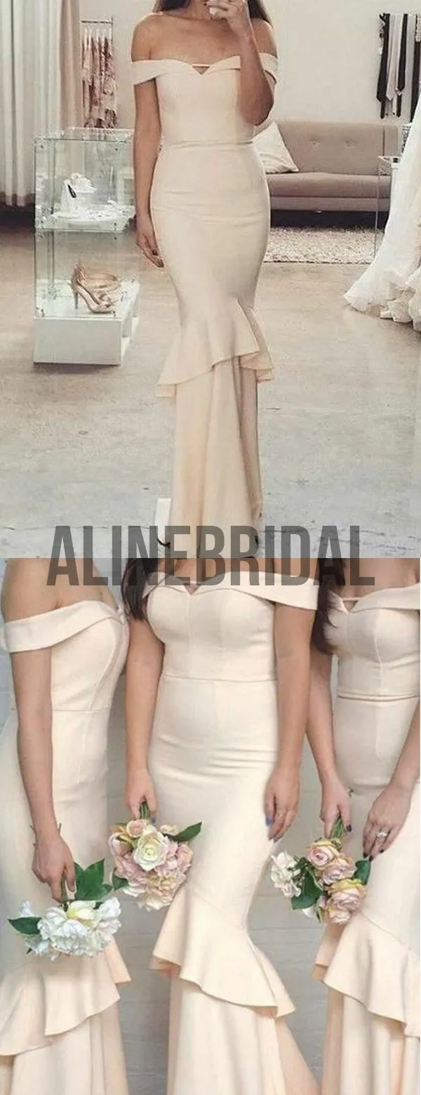 Off Shoulder Elegant Mermaid Charming Long Bridesmaid Dresses, AB4026