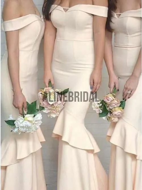 Off Shoulder Elegant Mermaid Charming Long Bridesmaid Dresses, AB4026