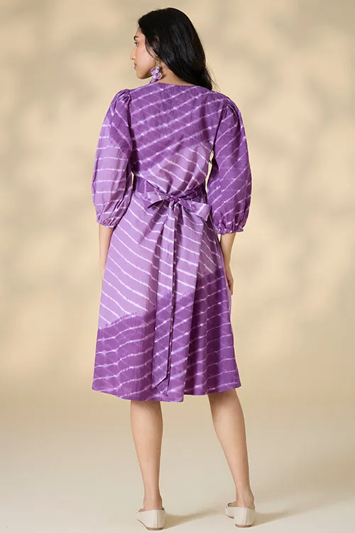 Okhai "Hawaiian Dreams" Tie-and-Dye Pure Cotton Purple Wrap dress