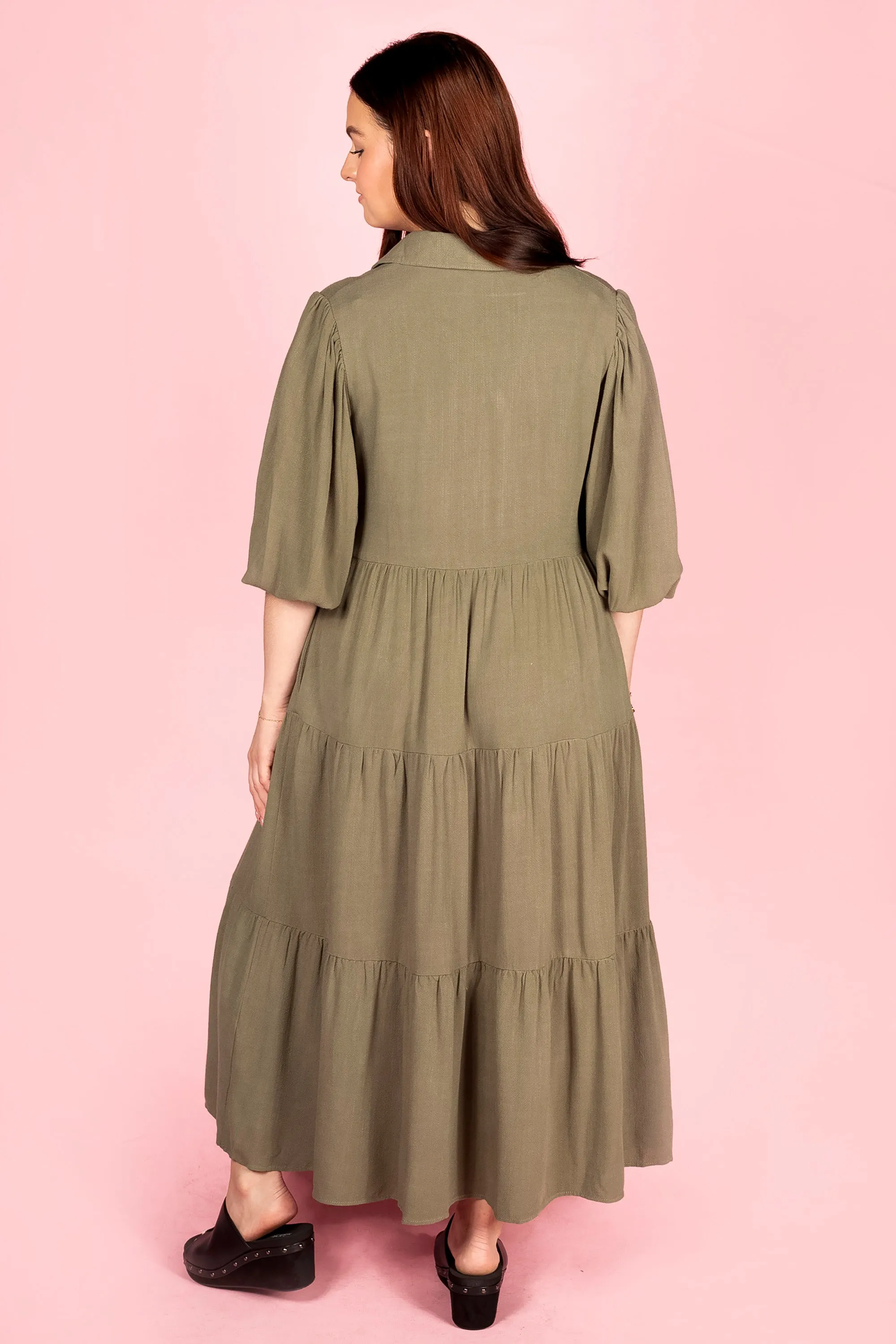 Olive Tiered Midi Dress - FINAL SALE