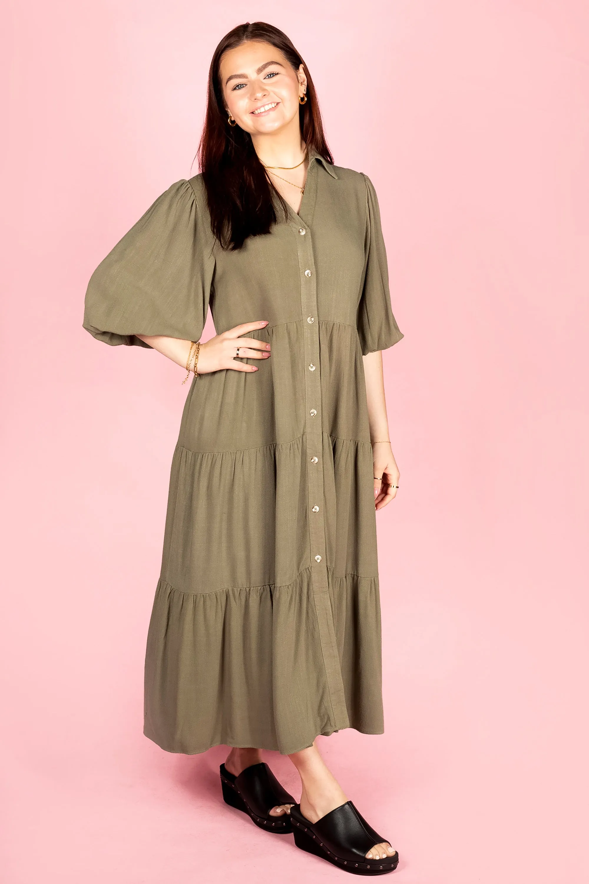 Olive Tiered Midi Dress - FINAL SALE