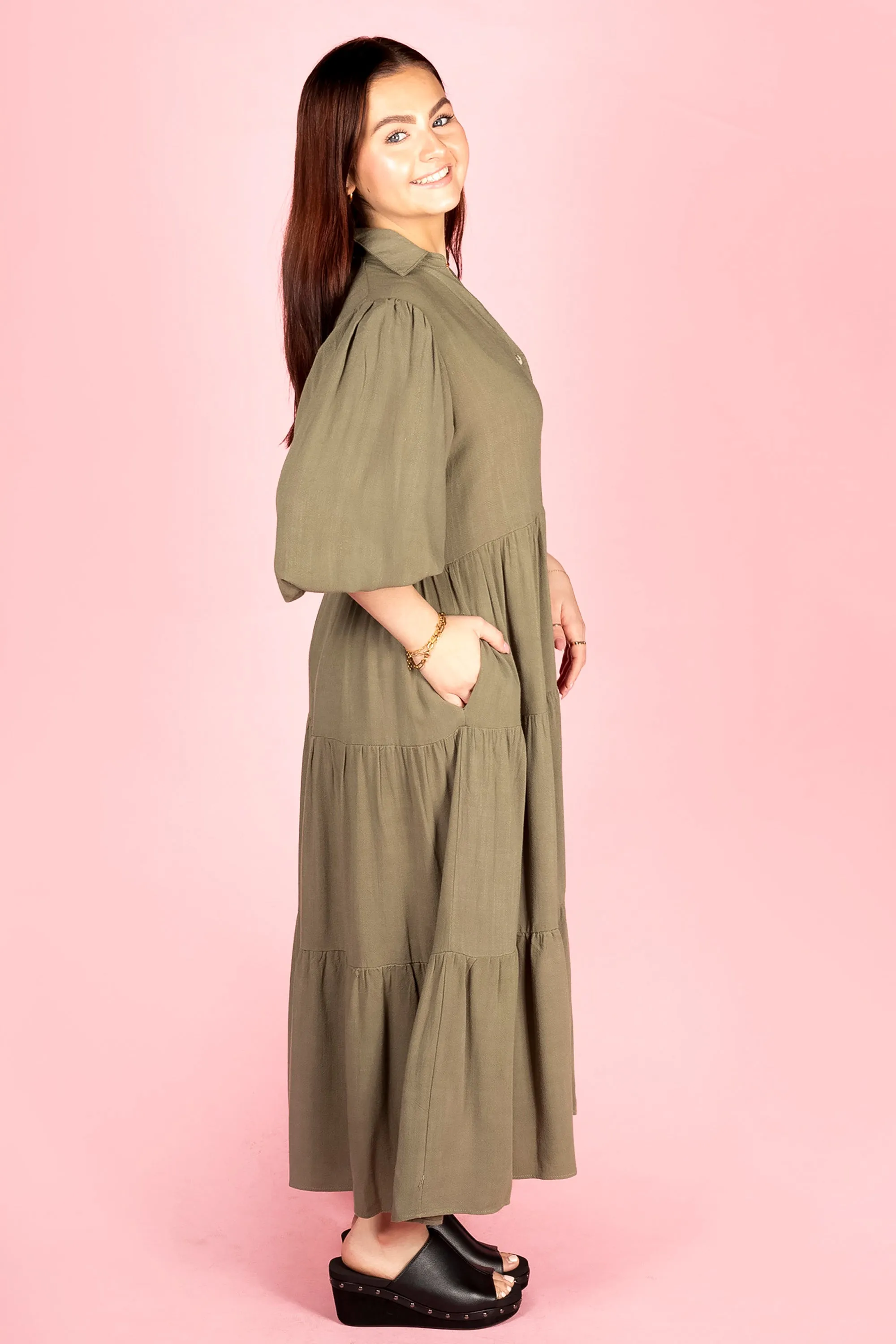 Olive Tiered Midi Dress - FINAL SALE