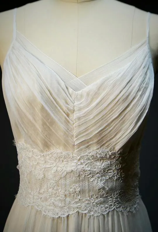 ON6150 Ethereal Sheer V-neck Trained Wedding Dress