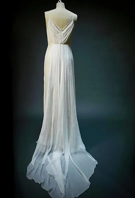 ON6150 Ethereal Sheer V-neck Trained Wedding Dress