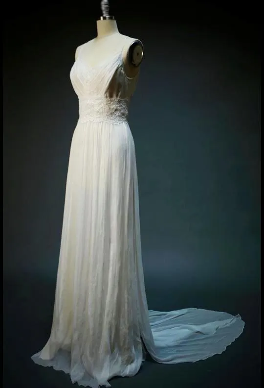 ON6150 Ethereal Sheer V-neck Trained Wedding Dress