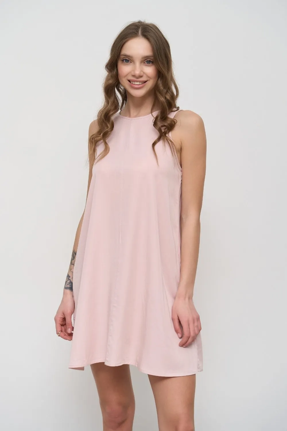 Pink Loose-fit Mini Dress with Pockets