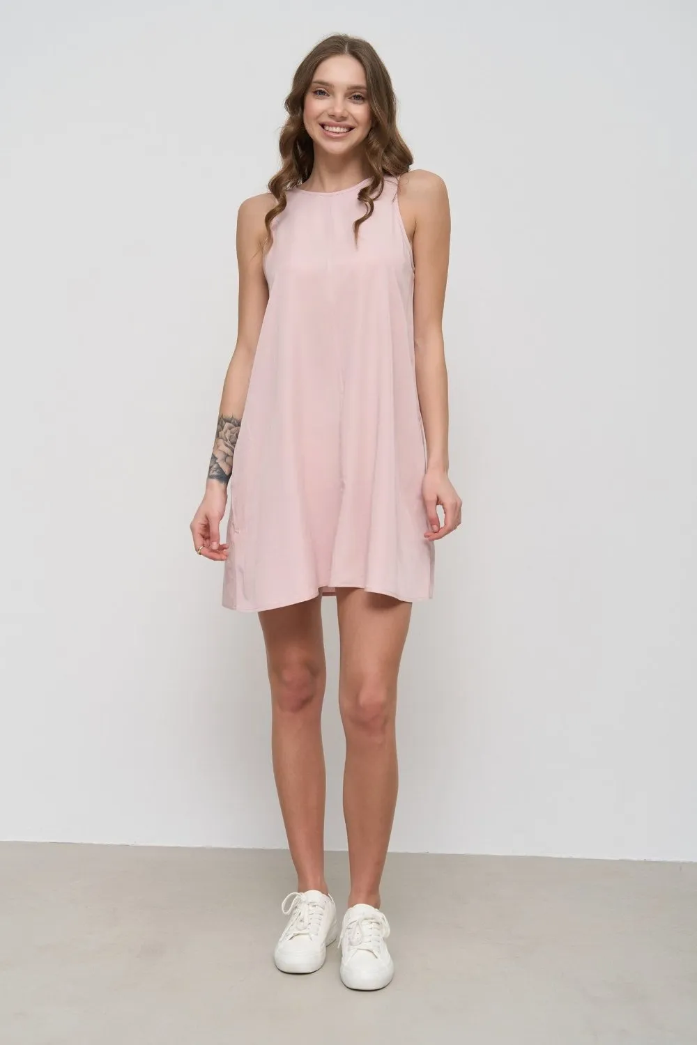 Pink Loose-fit Mini Dress with Pockets