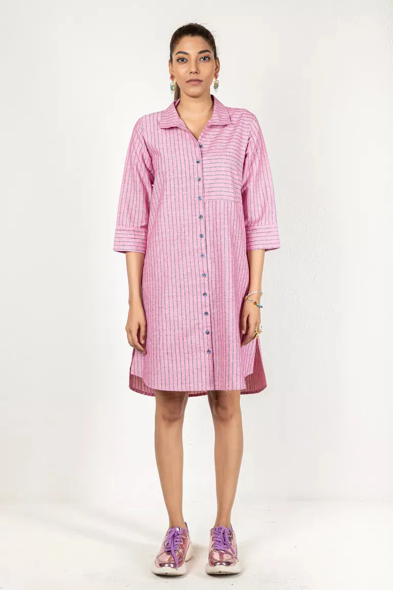 Pink Woven Striped Dress