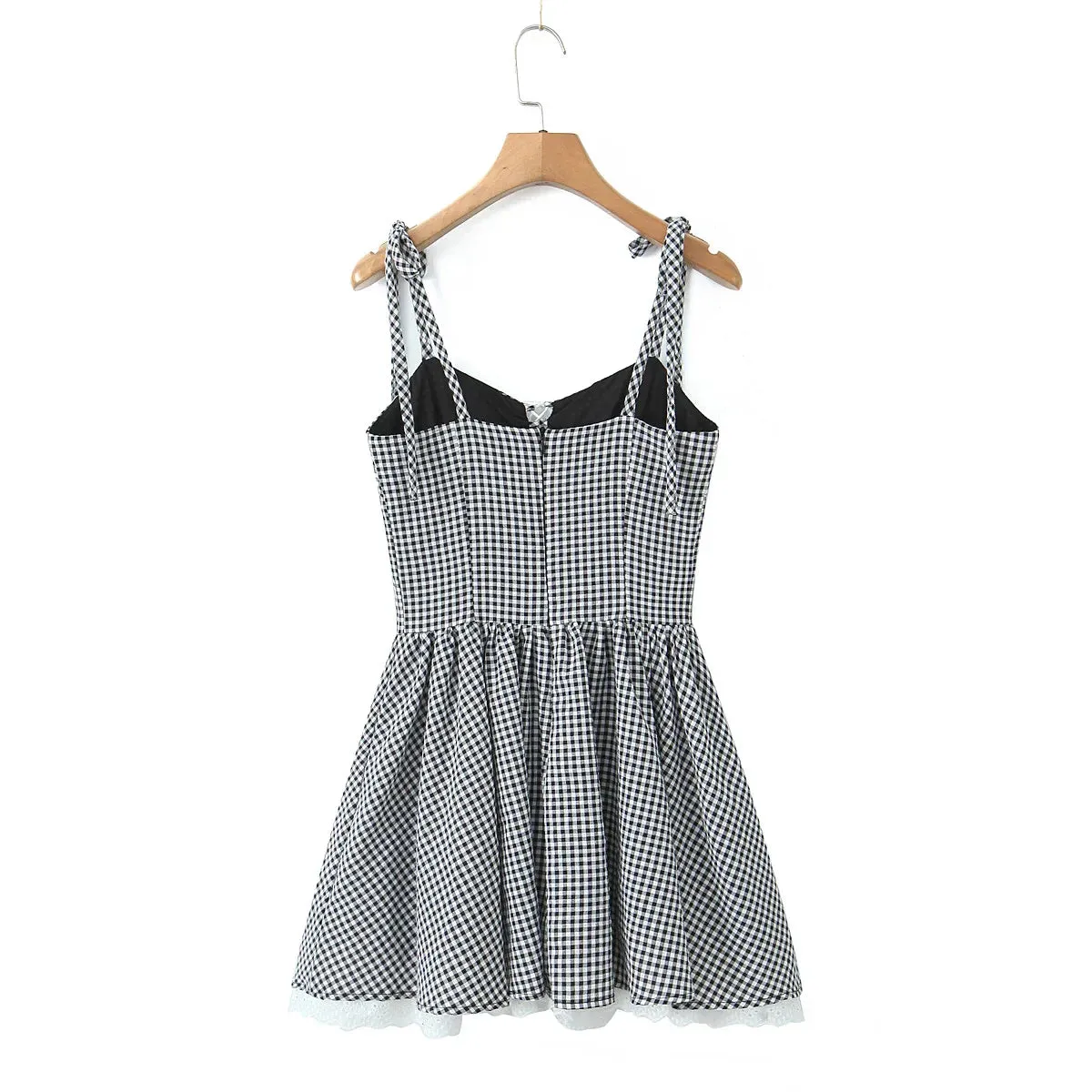 Plaid Lace Up Charming Strap Mini Dress