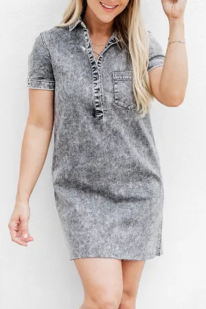 Pretty In Chambray Charcoal Acid Wash Dress FINAL SALE