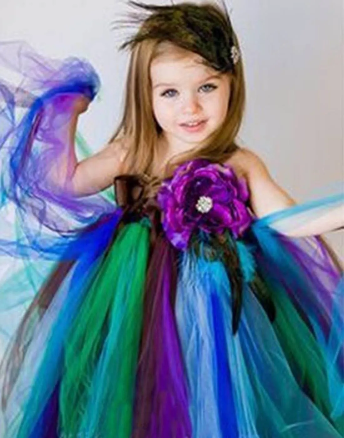 Pretty Peacock One Shoulder Flower Girl Tutu Dress