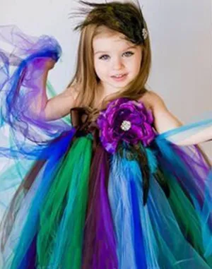 Pretty Peacock One Shoulder Flower Girl Tutu Dress