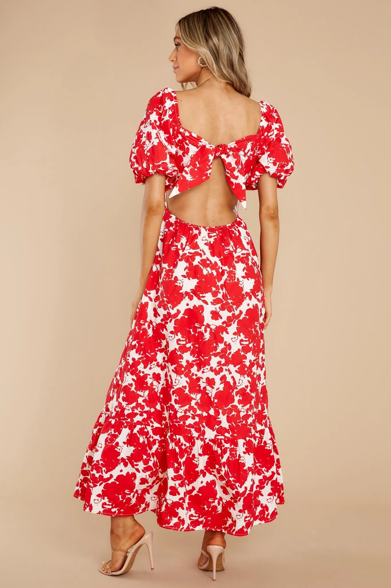 Purely In Love Red Floral Print Cotton Maxi Dress