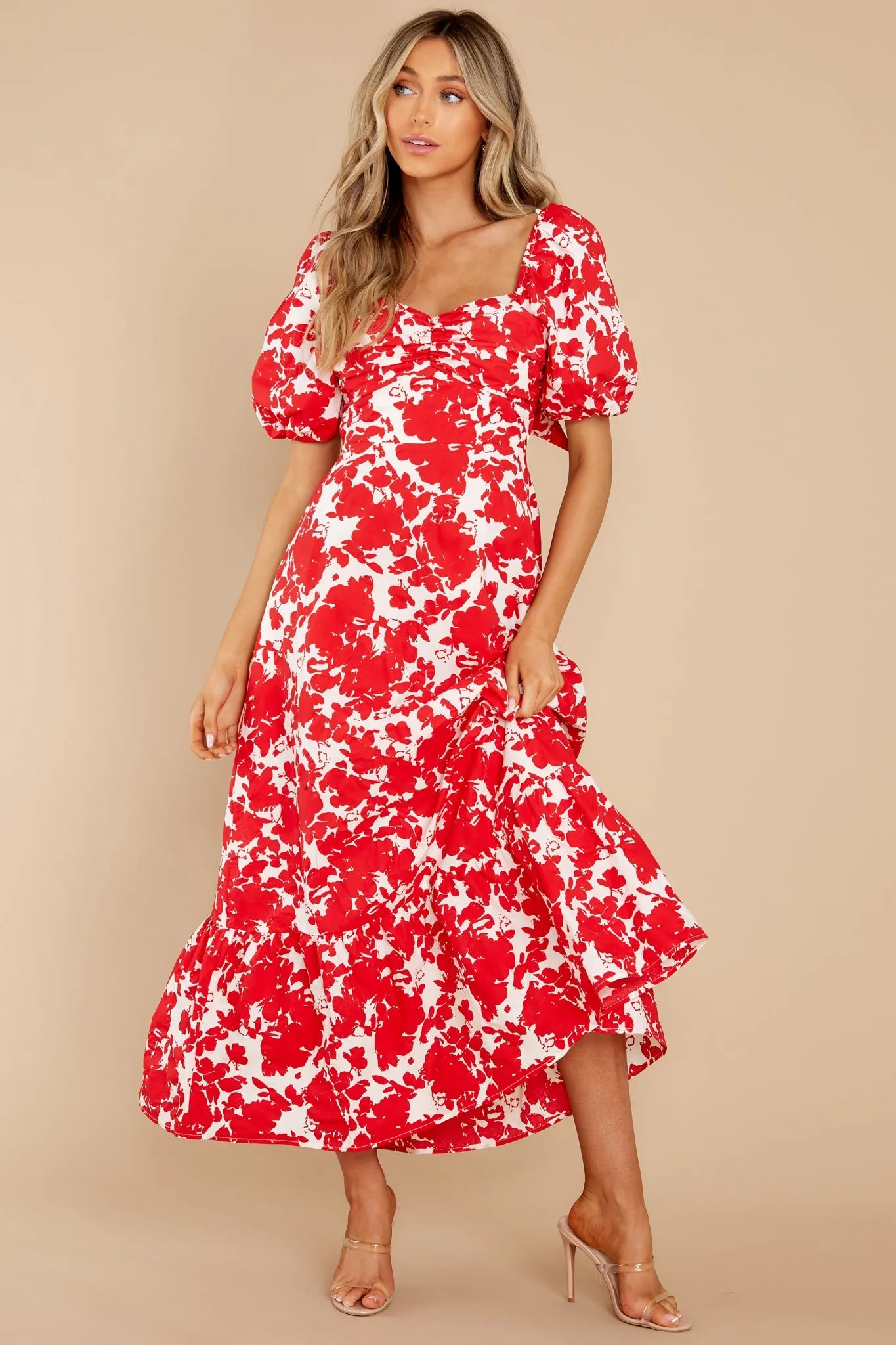 Purely In Love Red Floral Print Cotton Maxi Dress