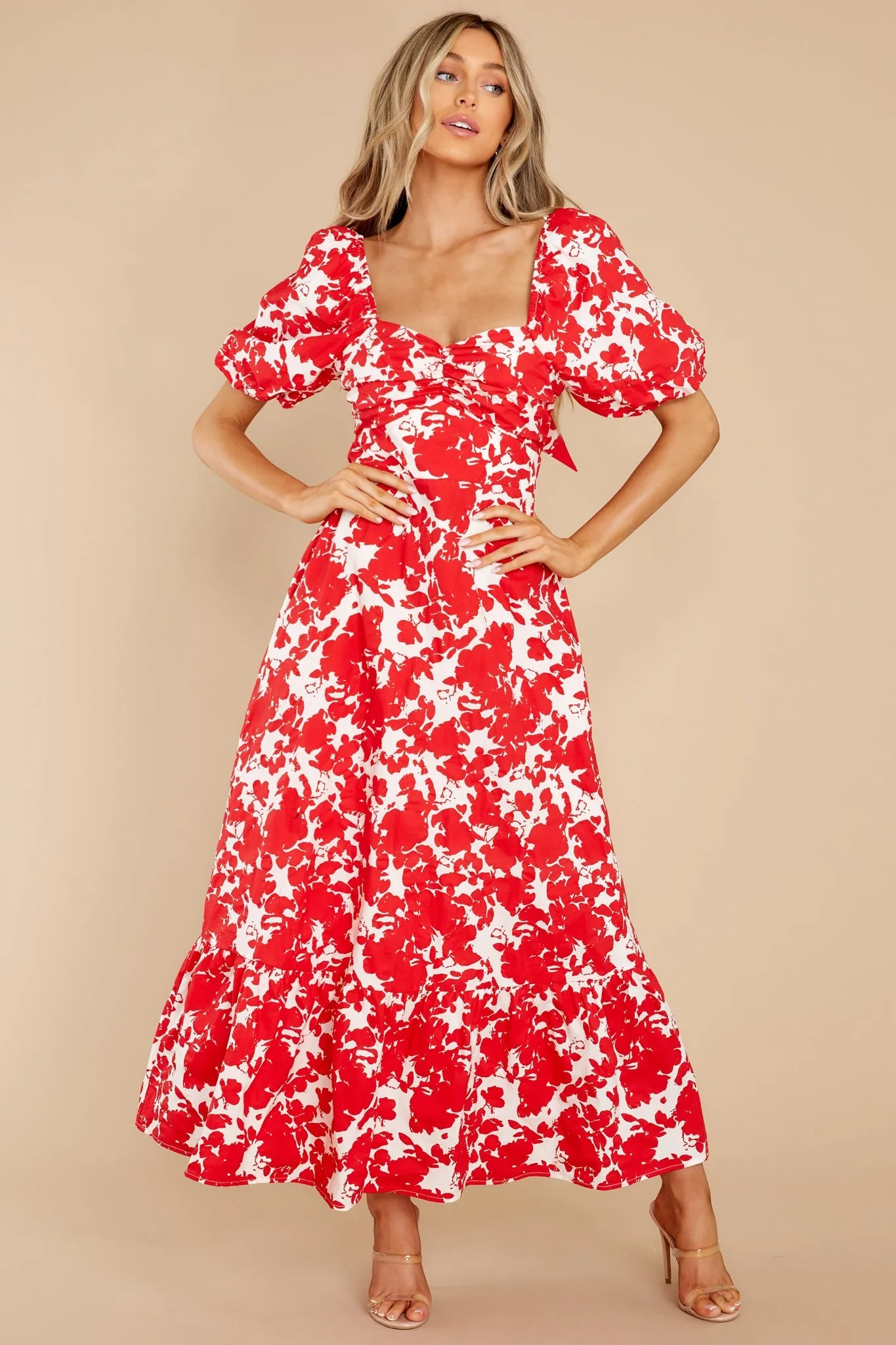 Purely In Love Red Floral Print Cotton Maxi Dress