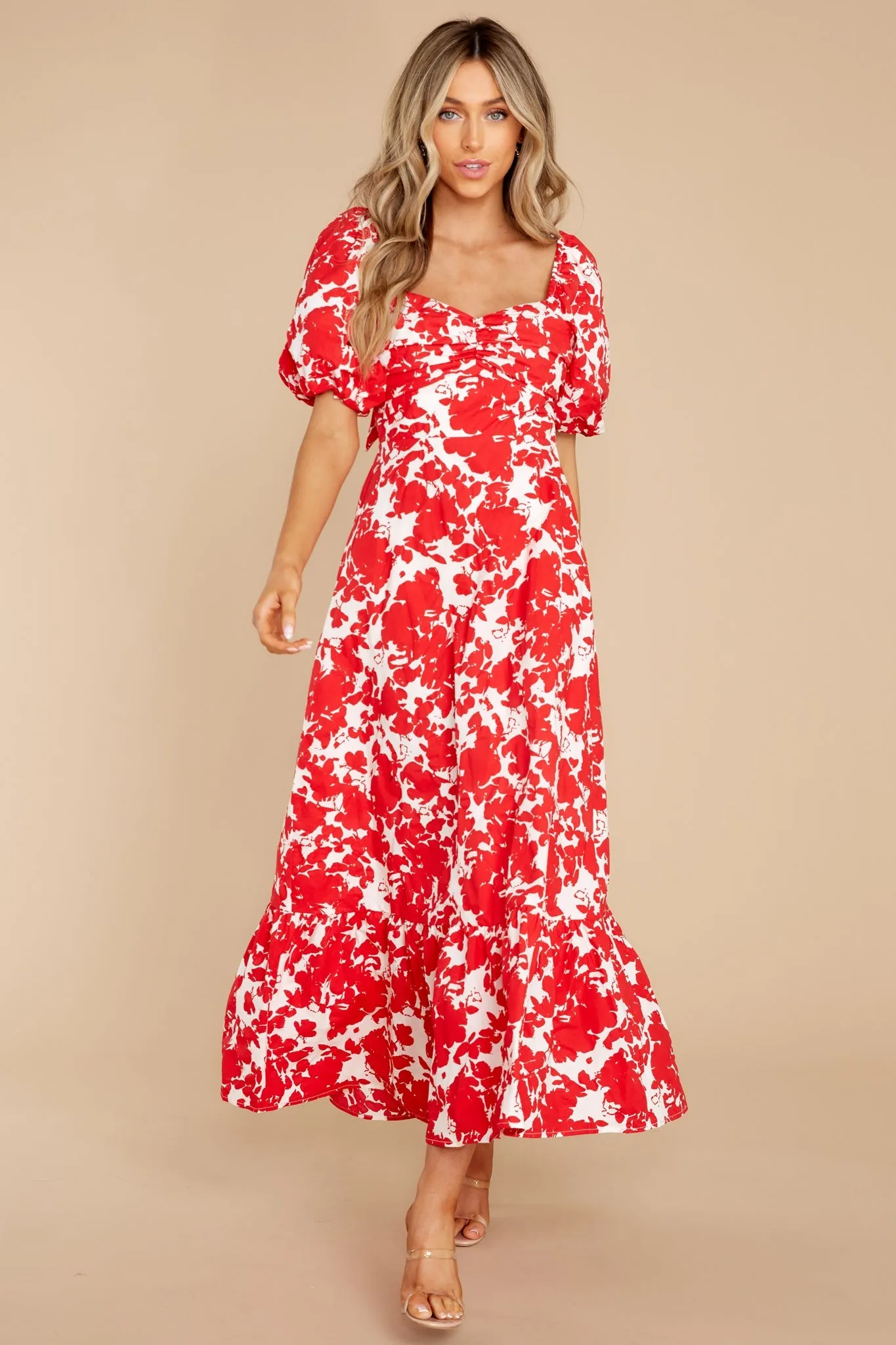 Purely In Love Red Floral Print Cotton Maxi Dress