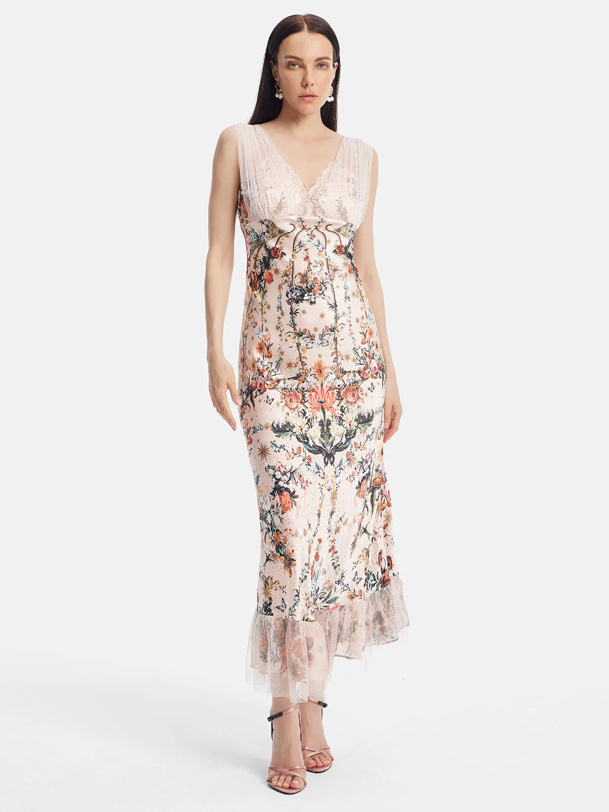 Romantic V-neck Garden Print Dress