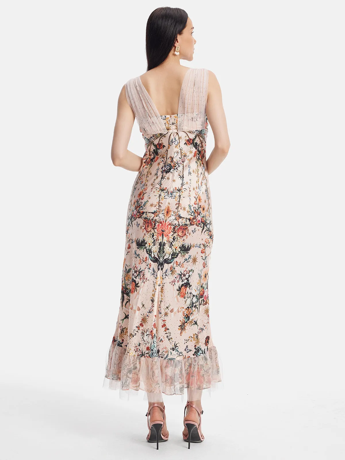 Romantic V-neck Garden Print Dress