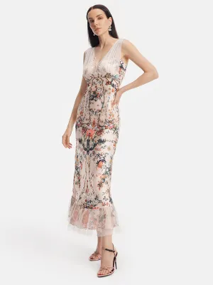 Romantic V-neck Garden Print Dress