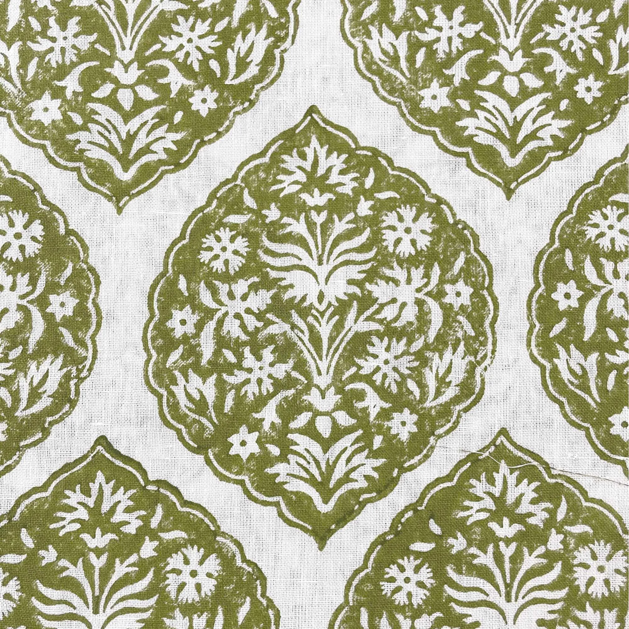 Sage Green Designer Hand Block Printed Linen Fabric