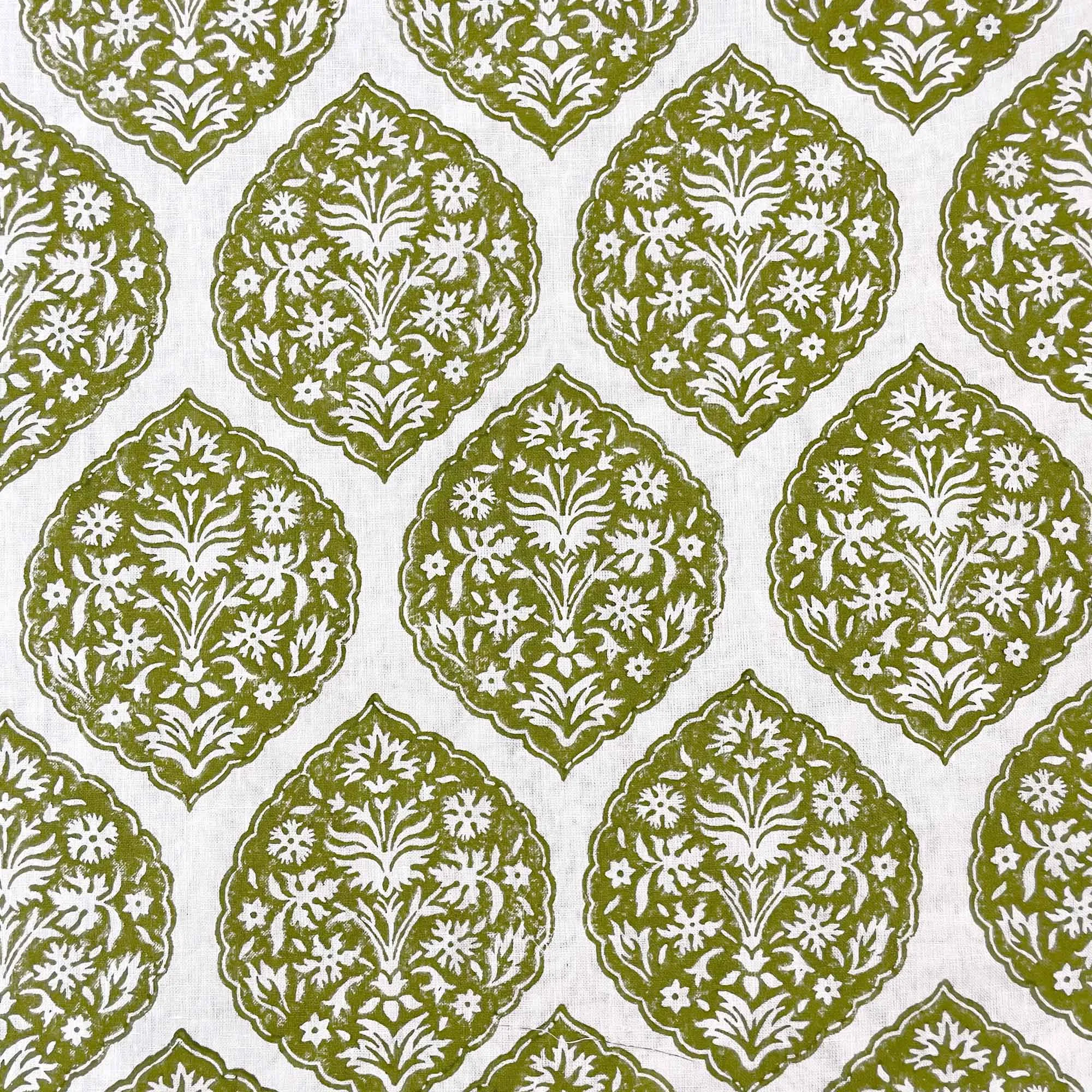 Sage Green Designer Hand Block Printed Linen Fabric