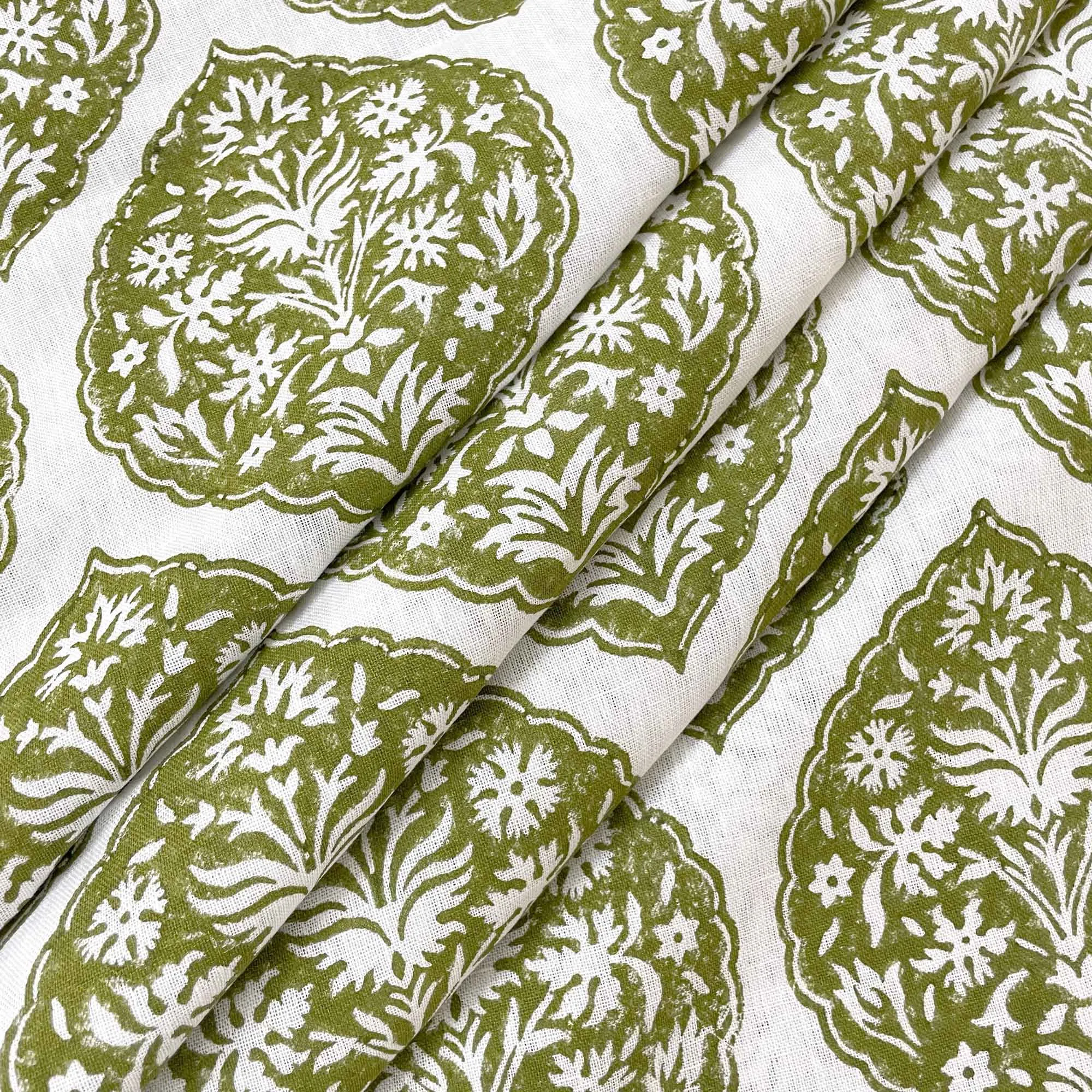 Sage Green Designer Hand Block Printed Linen Fabric