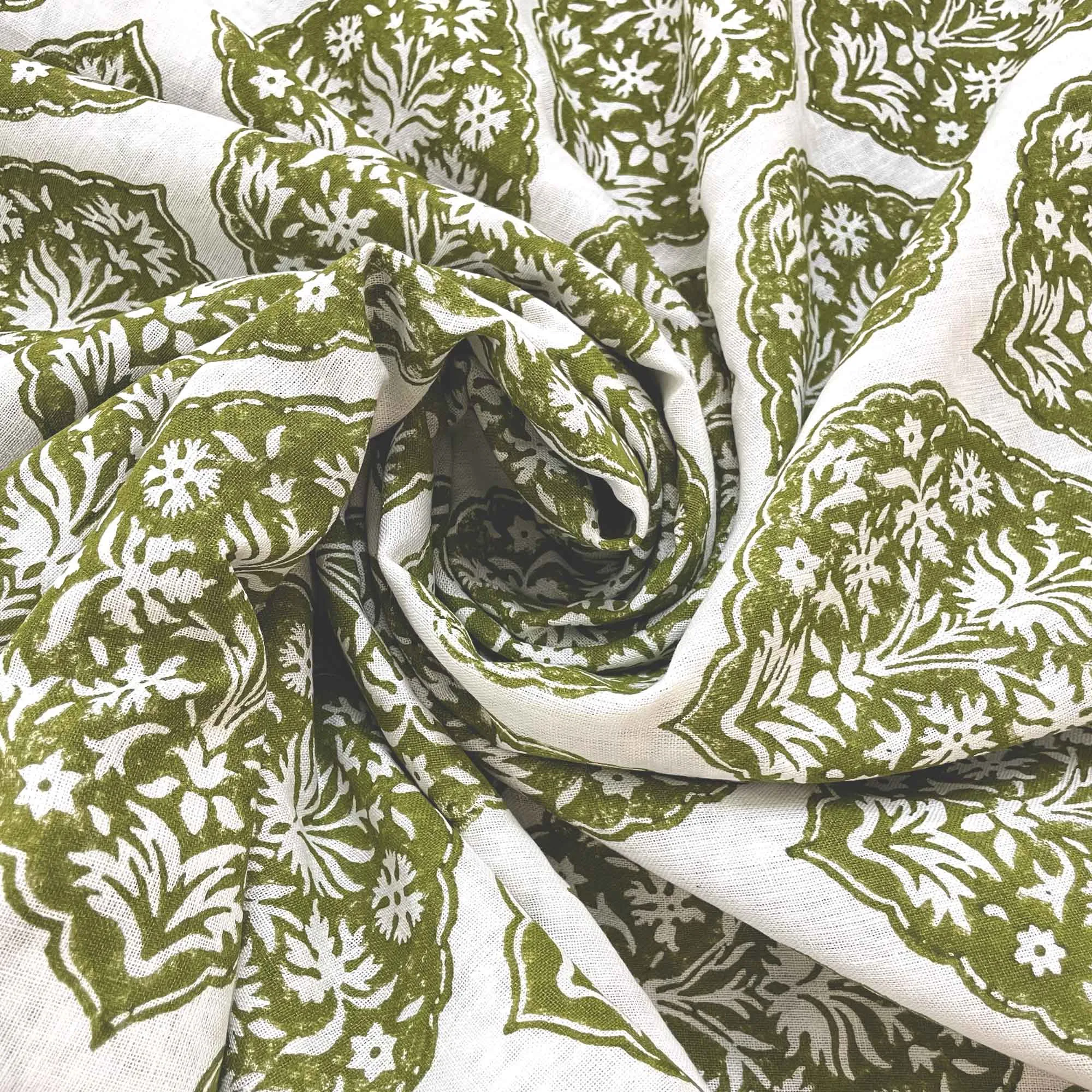 Sage Green Designer Hand Block Printed Linen Fabric