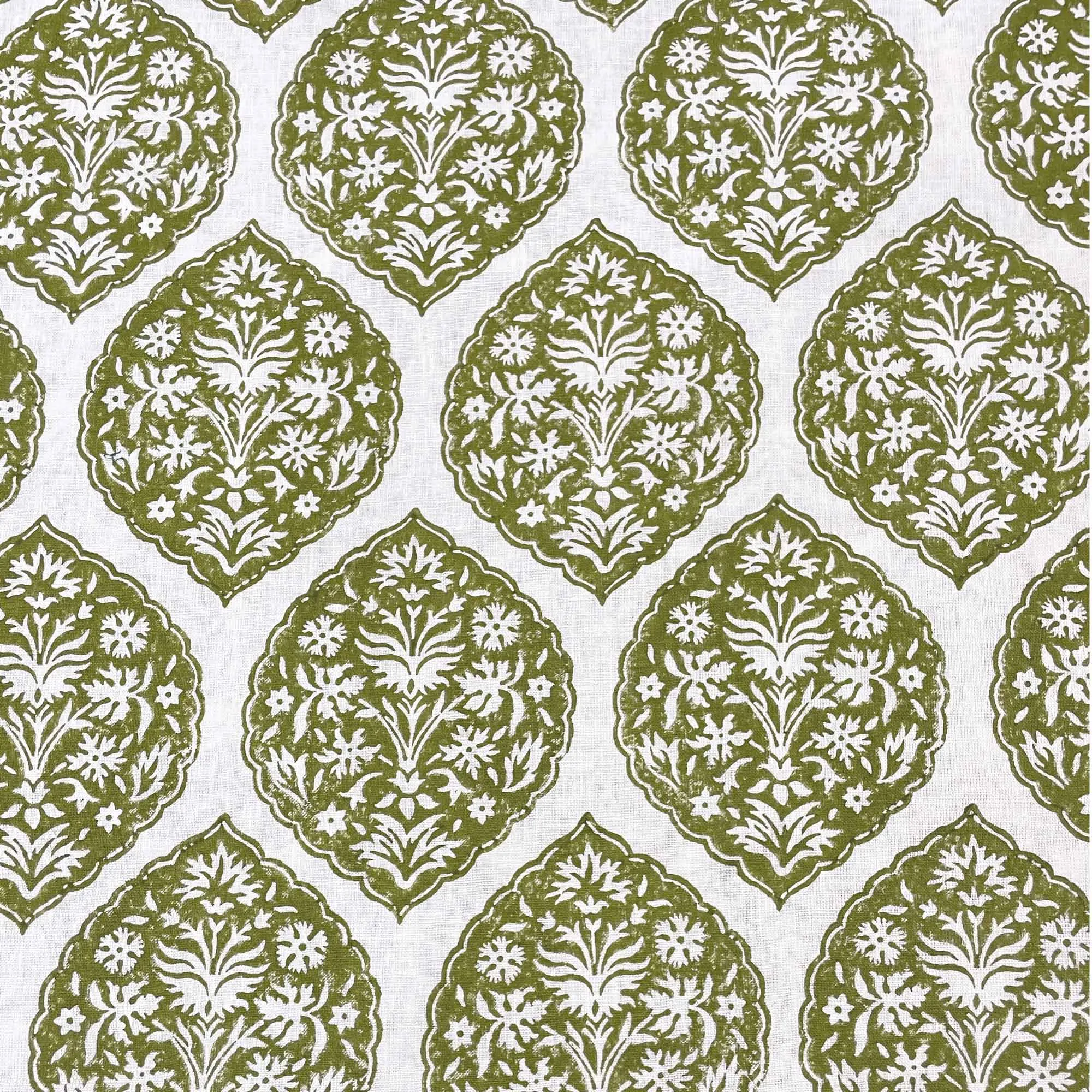 Sage Green Designer Hand Block Printed Linen Fabric