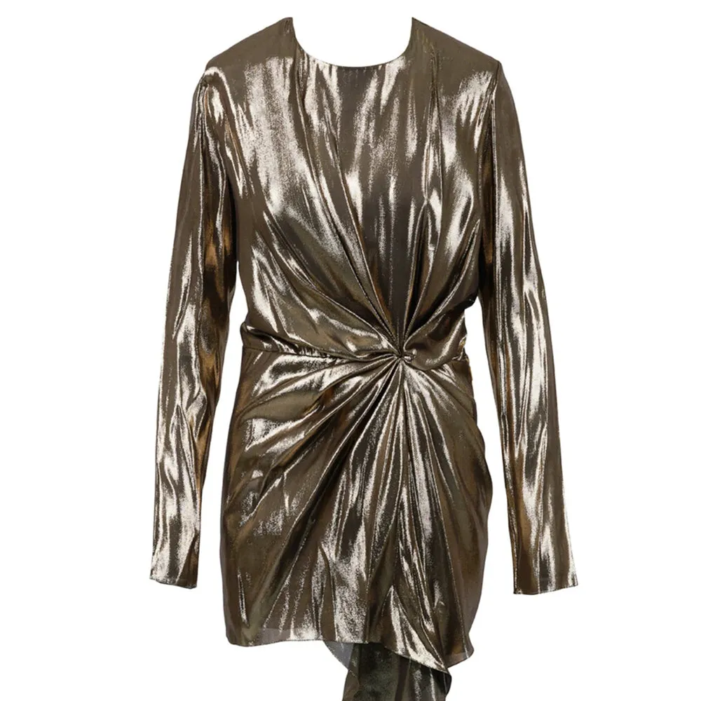 Saint Laurent Women's Silk Lamé Mini Dress in Gold