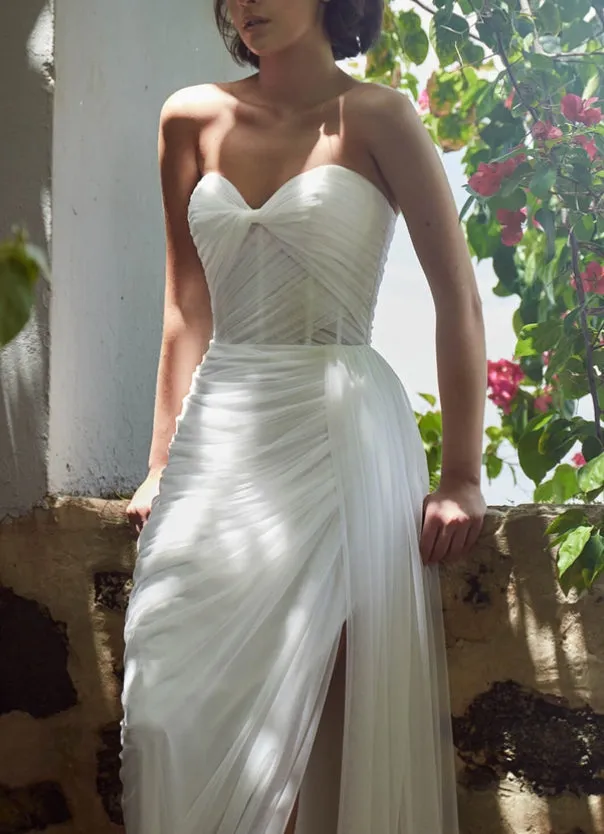 Sheath Sweetheart Tulle Wedding Dresses With Split Front