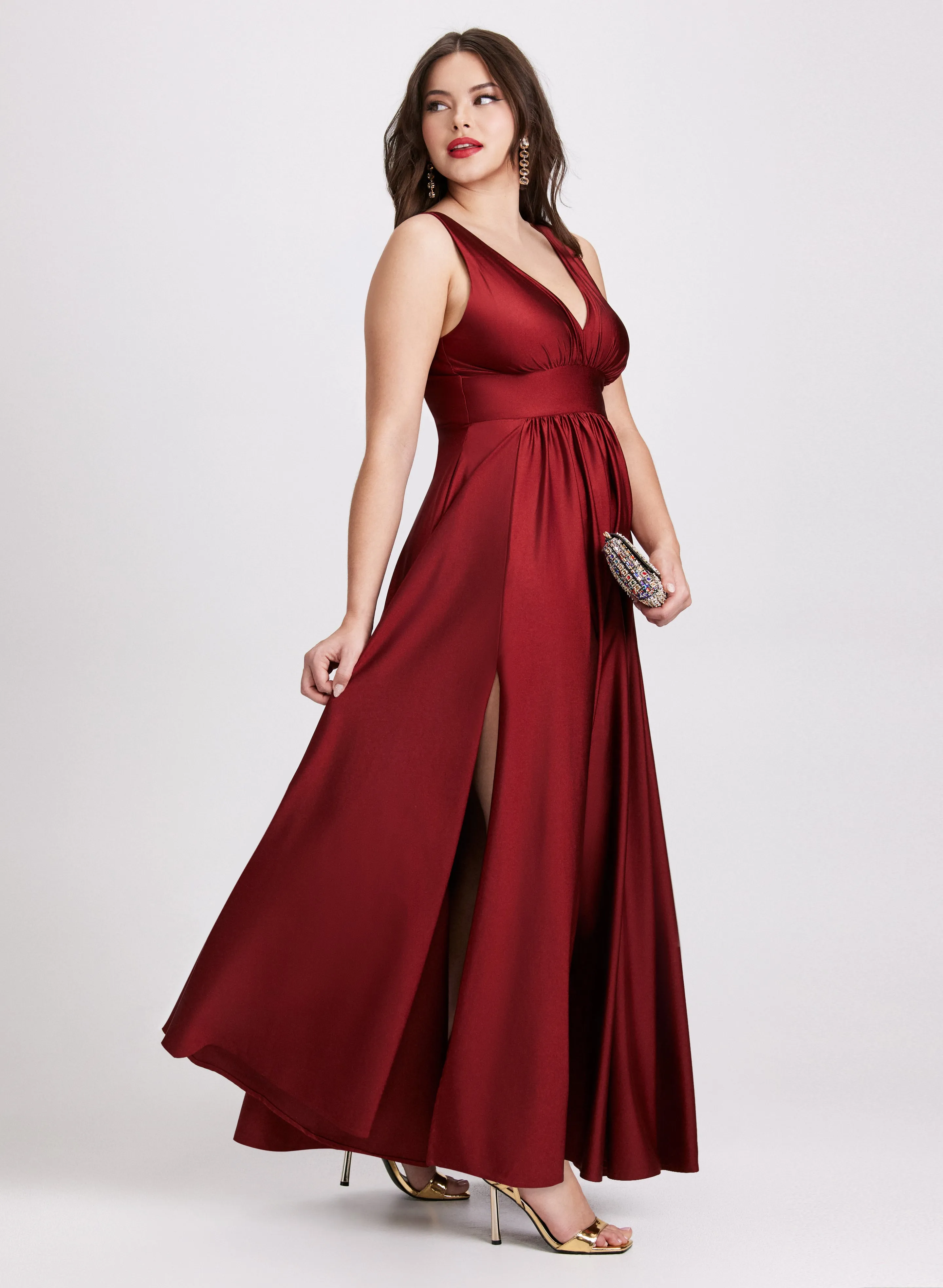 Sleeveless Plunging Neckline Dress