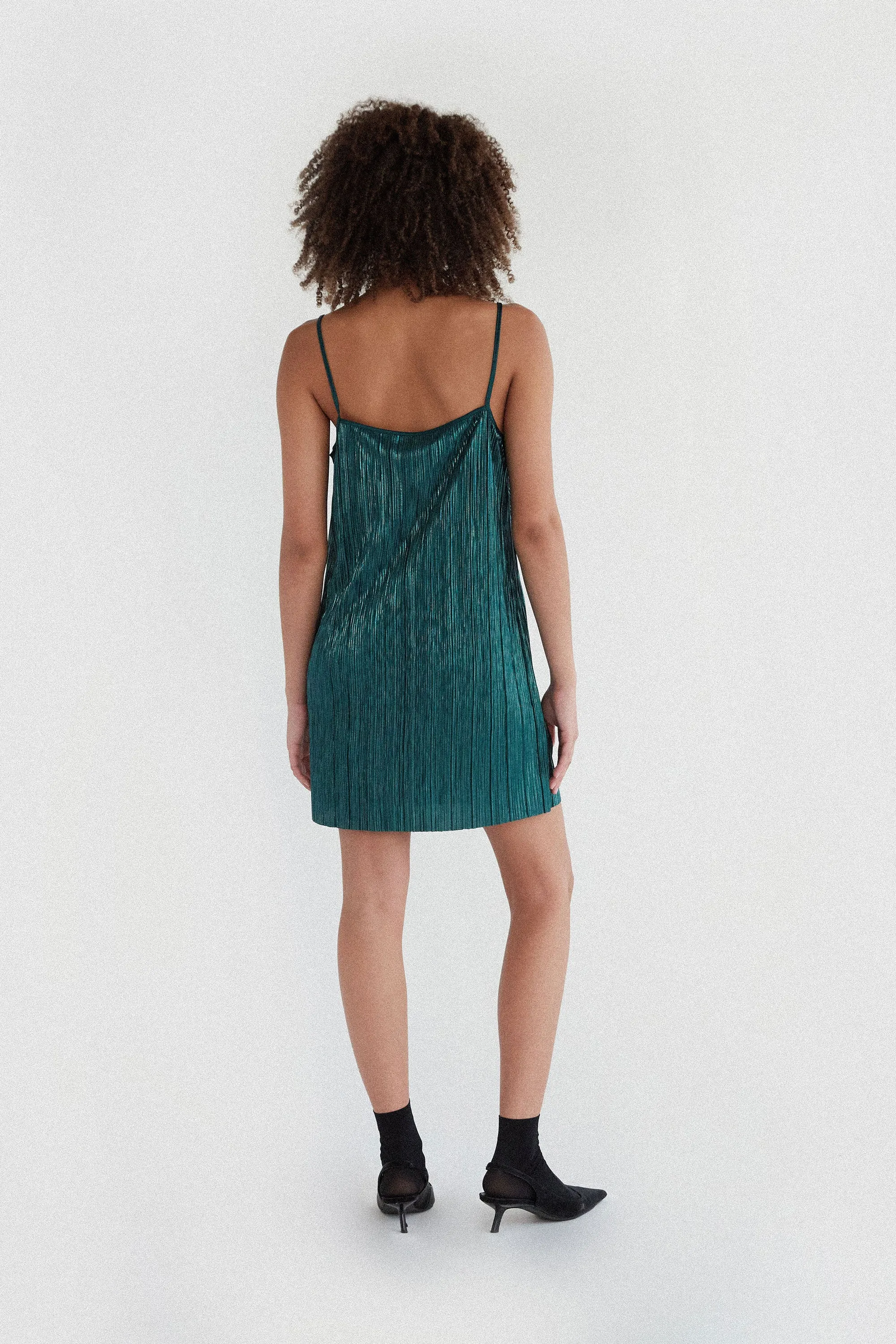 SPARKLY PLEATED MINI DRESS