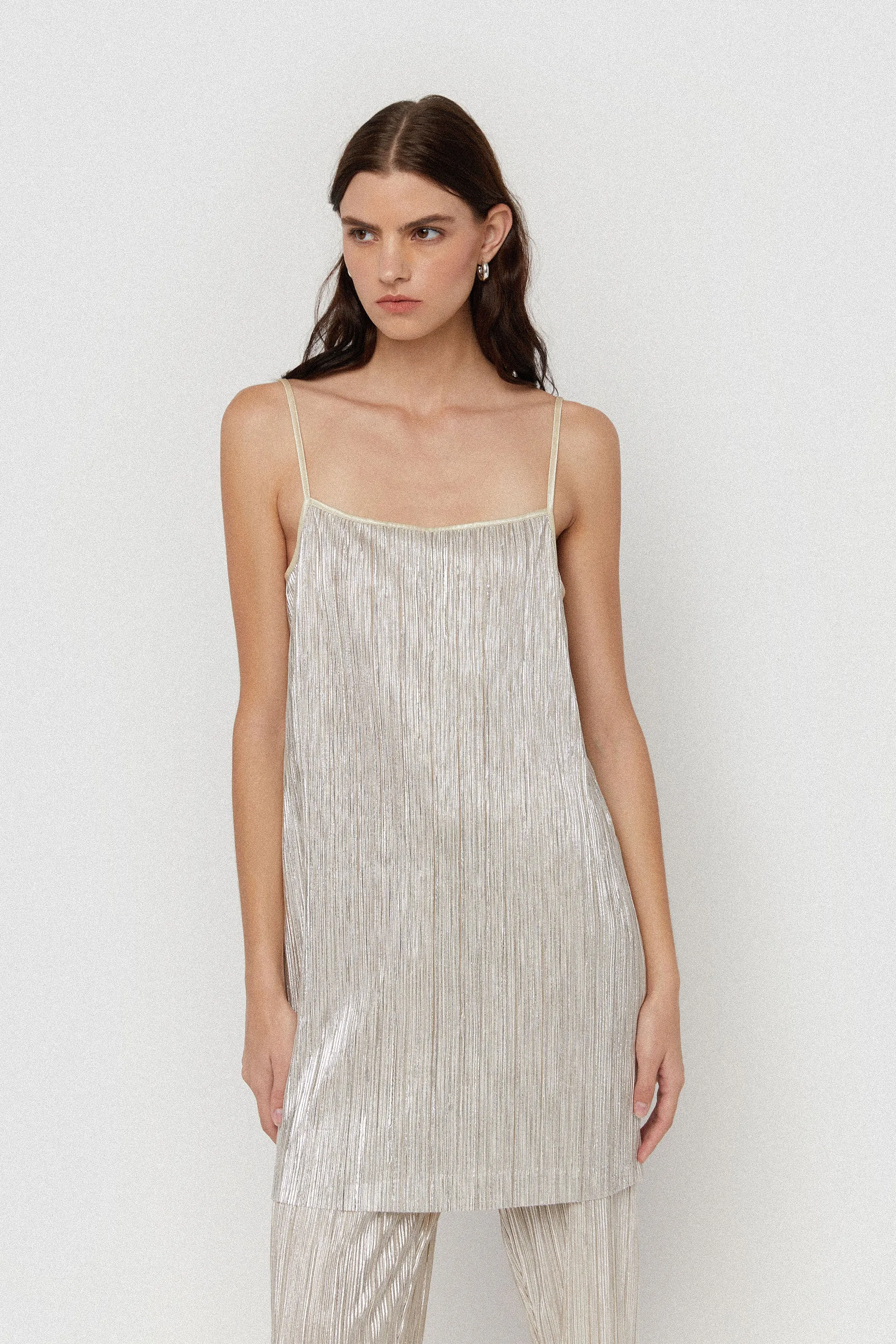 SPARKLY PLEATED MINI DRESS