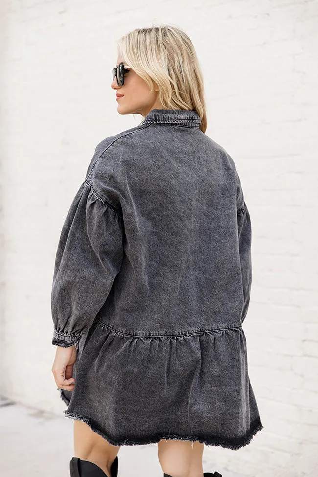 Start Looking Charcoal Chambray Long Sleeve Mini Dress FINAL SALE