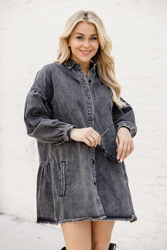 Start Looking Charcoal Chambray Long Sleeve Mini Dress FINAL SALE