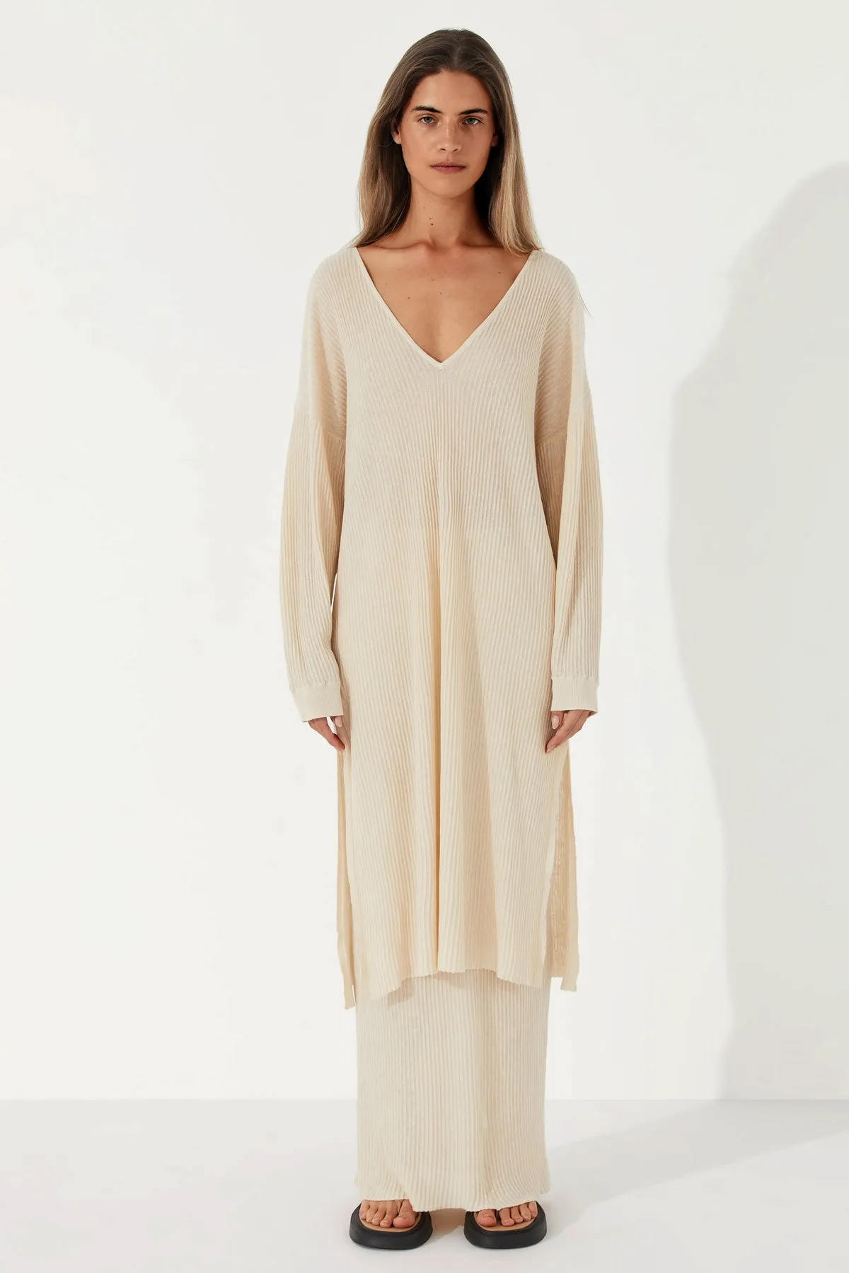 Stone Organic Linen Blend Knit Dress