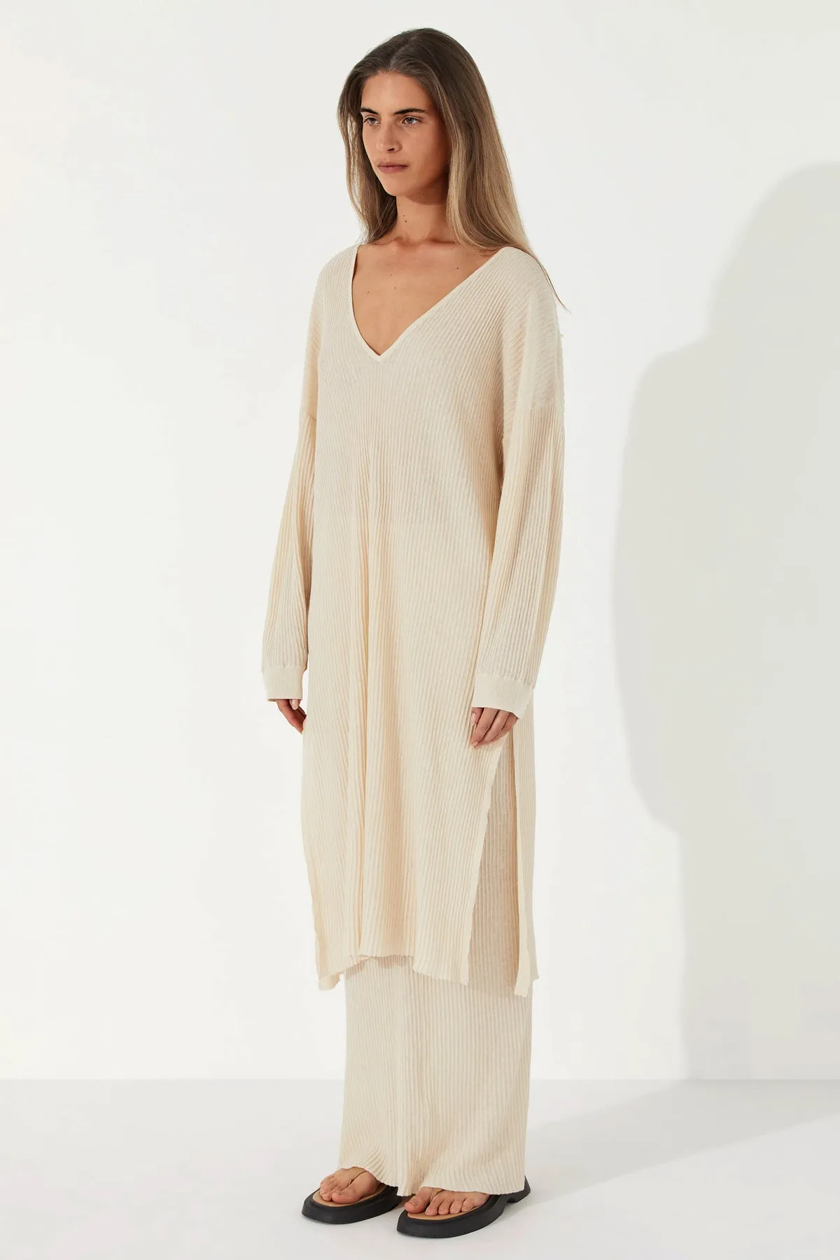 Stone Organic Linen Blend Knit Dress