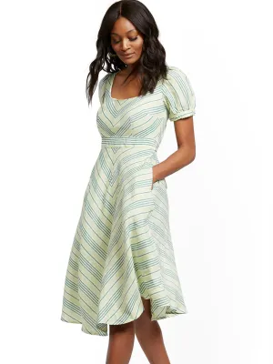 Stripe Fit and Flare Linen Blend Dress