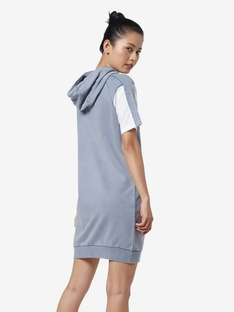 Studiofit Light Blue Printed Dress with a Hood