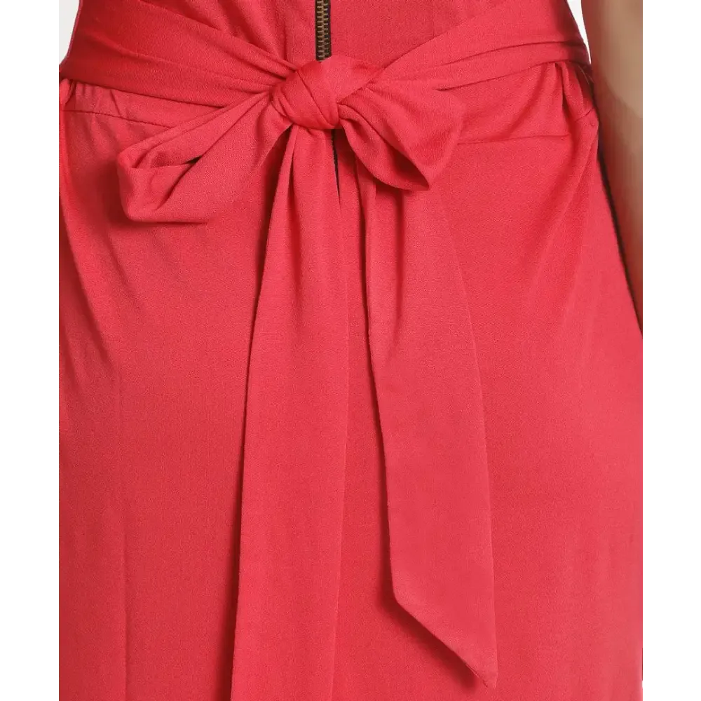 Stylish Polyester Red Solid Dress For Women