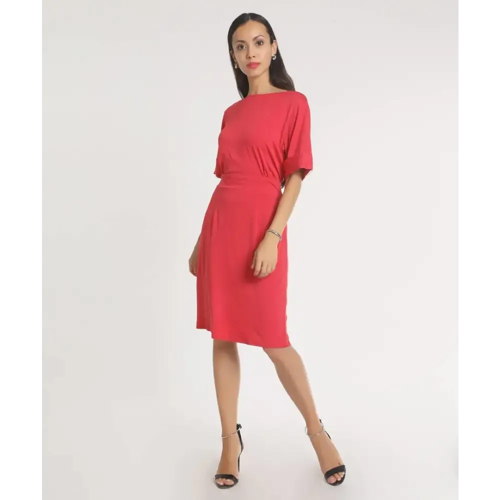 Stylish Polyester Red Solid Dress For Women