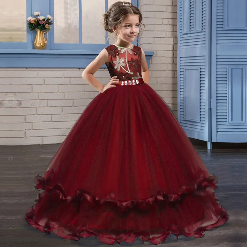 Stylish Sweet Girls' Lace Ball Gowns With Embroidery