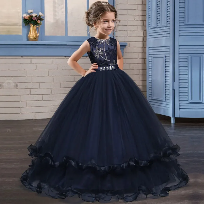 Stylish Sweet Girls' Lace Ball Gowns With Embroidery