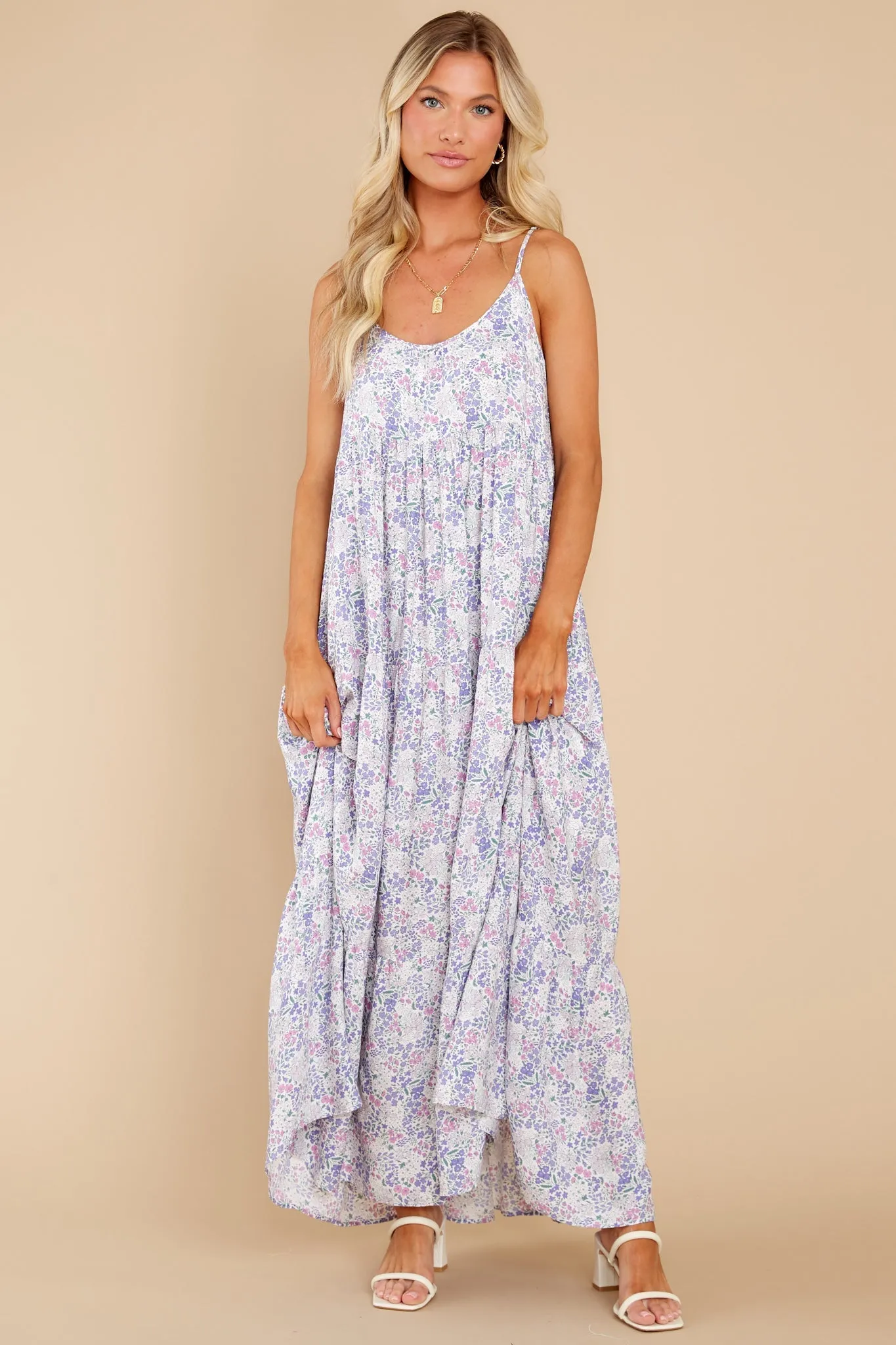 Sweet Sundays Lavender Floral Print Maxi Dress