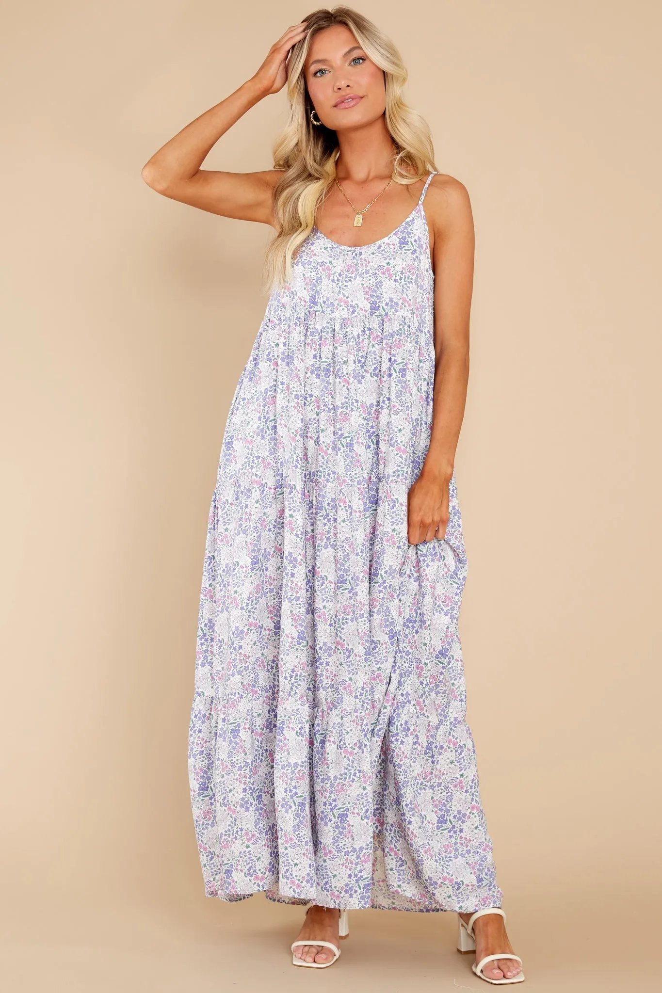 Sweet Sundays Lavender Floral Print Maxi Dress