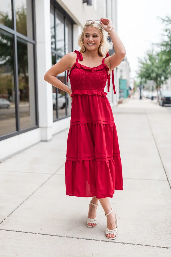 Take Your Turn Red Tie Shoulder Smocked Dress FINAL SALE